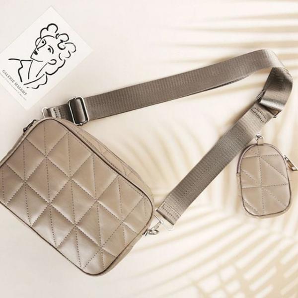 스트랩 캐주얼 퀼팅 파우치 가방 베이지