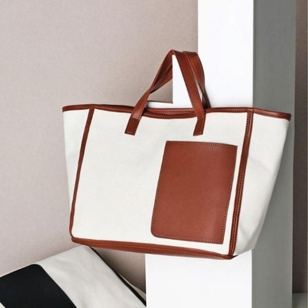 빅 토트백 에코 데일리 포켓 캔버스 가방 브라운