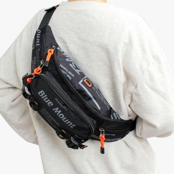 캐주얼 힙색 크로스 바디 텍스트 가방 블랙