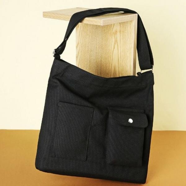 에코백 숄더백 심플 포켓 보조 가방 블랙