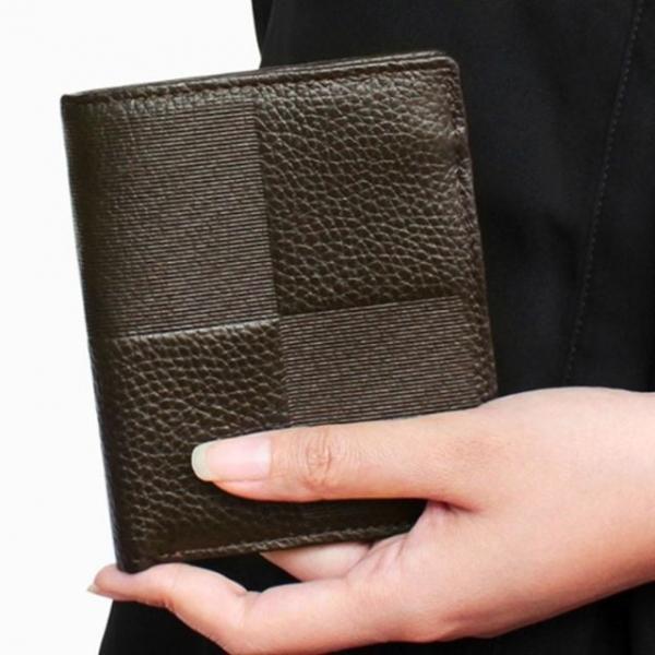 남자 반지갑 중지갑 스퀘어 카드 가죽 지갑 브라운