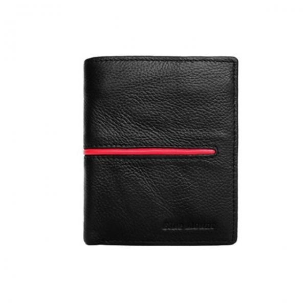 남자 반지갑 중지갑 라인 심플 카드 가죽 지갑 블랙