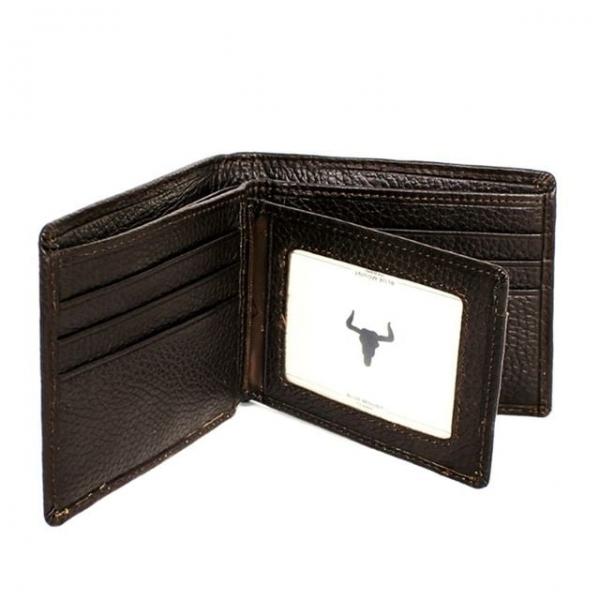 남자 반지갑 라인 심플 카드 가죽 지갑 브라운