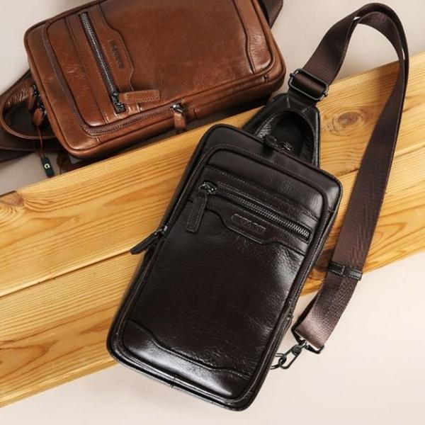 슬링백 가죽 빈티지 미니 크로그 가방 다크브라운