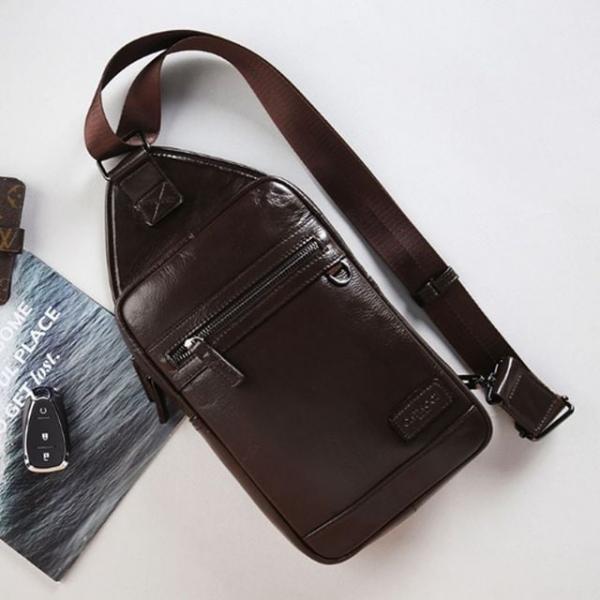 가죽 슬링백 여행 보조 크로스 가방 다크브라운