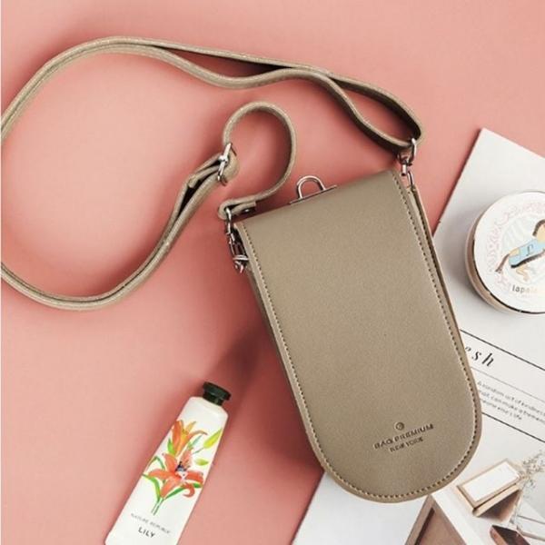 미니 크로스백 덮개형 카드 지갑 가방 베이지