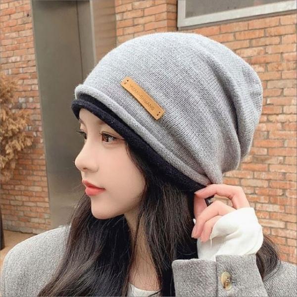 여성 비니 레이어드 두겹 배색 니트모자 겨울모자 루즈핏