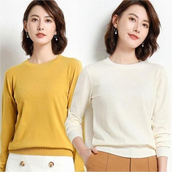 여성 기본니트 라운드넥 베이직 무지 긴팔티 데일리 6색