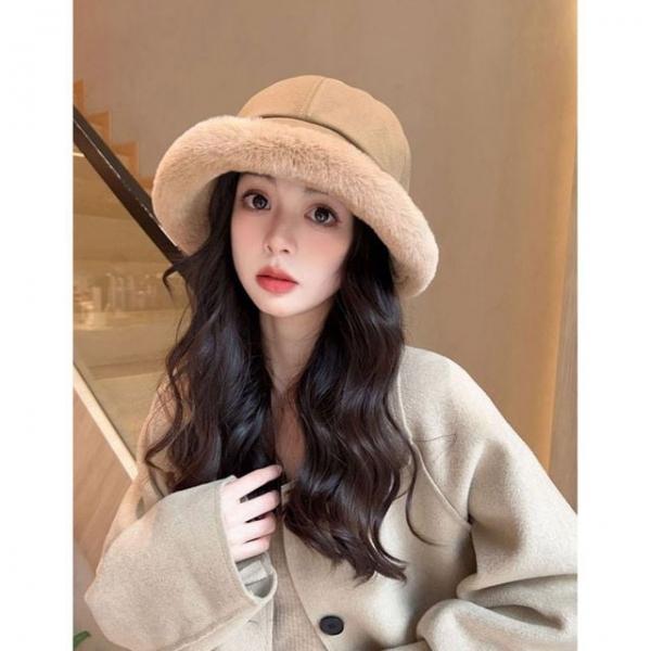 부드러운 털 여성 방한 버킷햇