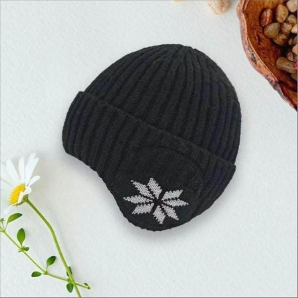 남자 여자 겨울모자 비니 니트 짜임 눈꽃 패턴 귀마개 방한모자