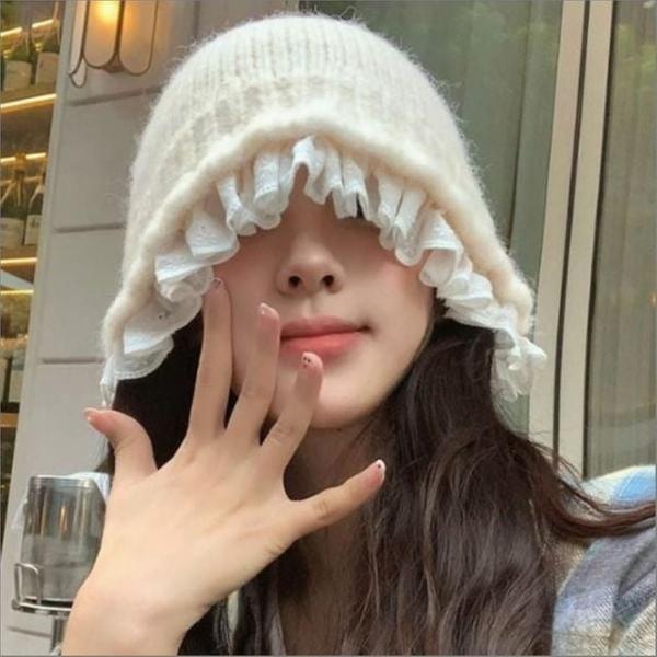 여자 겨울모자 벙거지 니트 레이스 포인트 버킷햇 방한 모자