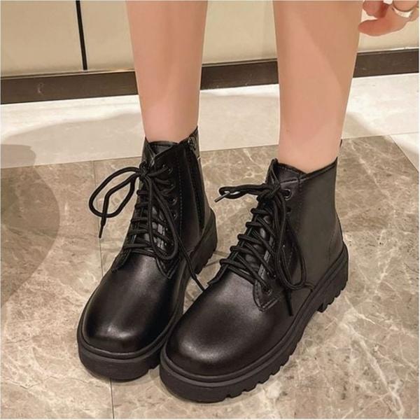 여성 빅사이즈 워커 인조 레더 볼드솔 하이탑 레이스업 부츠