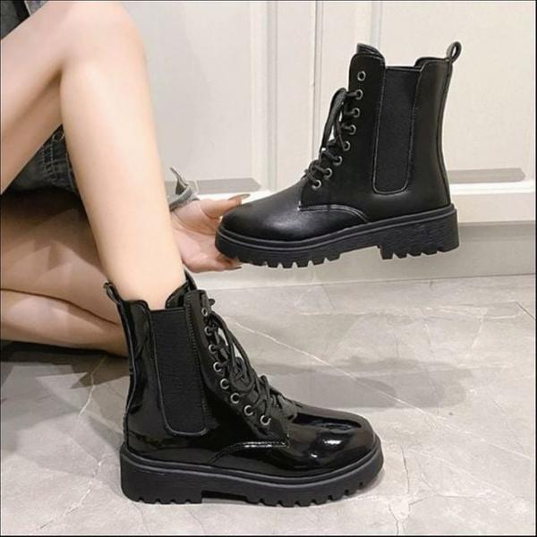 여성 첼시워커 옆밴딩 편한 앵클부츠 깔끔한 레이스업 하이탑