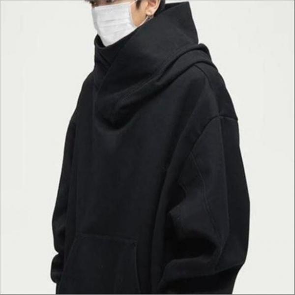 남자 여자 풀오버 터틀넥 넥워머 오버핏 후드티 긴팔 2색