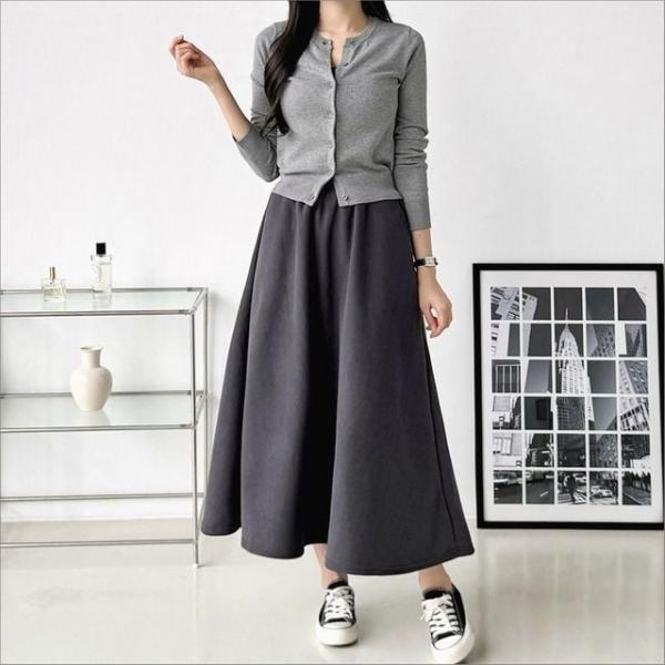 여성 골덴 플레어 A라인 롱스커트 코듀로이 밴딩 겨울 치마 3색