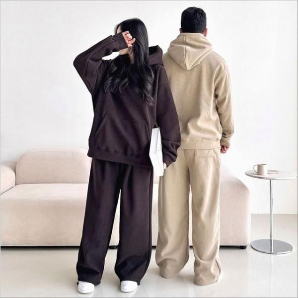 남자 여자 포근 기모후드 코듀로이 핀턱 와이드 조거팬츠 추리닝 4색
