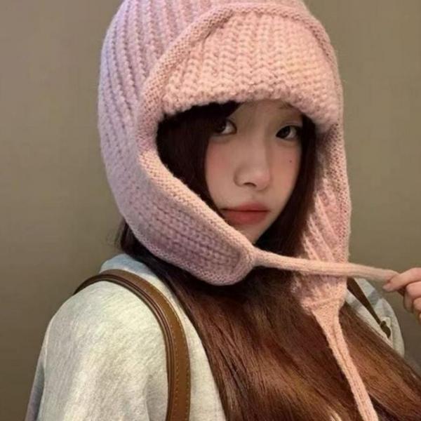 여성 겨울 귀덮개 귀도리 니트 안감 양털 비니 모자