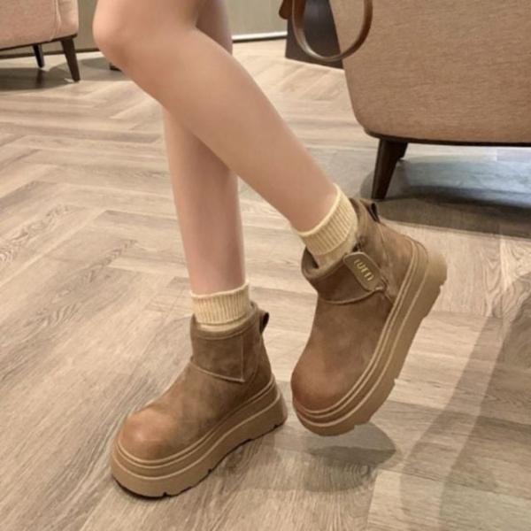 여성 겨울 베이직 앵클부츠 털 퍼 안감 미들 부츠