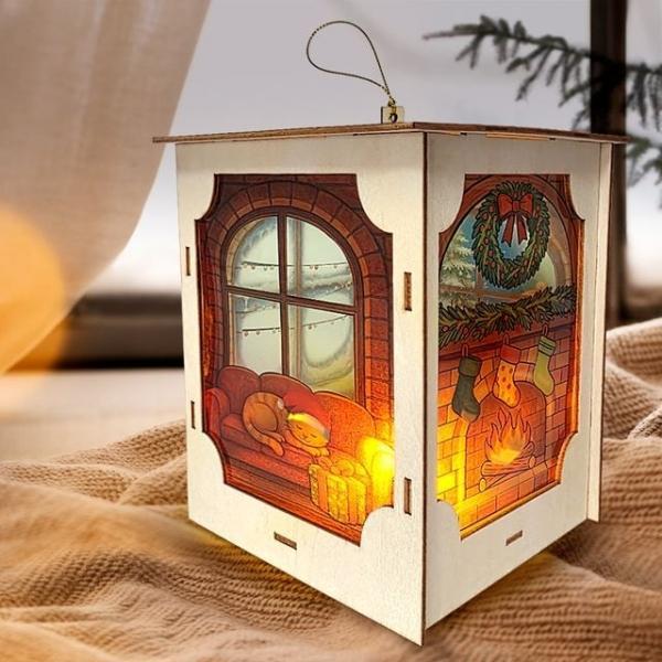 크리스마스 불멍 우드 LED 장식 조명 무드등 만들기(약11 x 10.5 x 15.4cm)