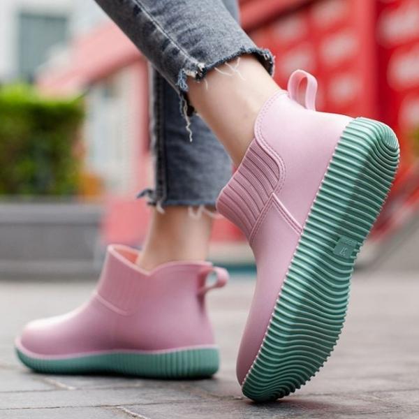 컬러배색 레인부츠 여성 방수 미들장화 패션워커부츠