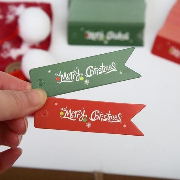 긴사각 메리 크리스마스 택 100개 포장 용 지 선물 크리스마스 택 스티커 재 트리장식
