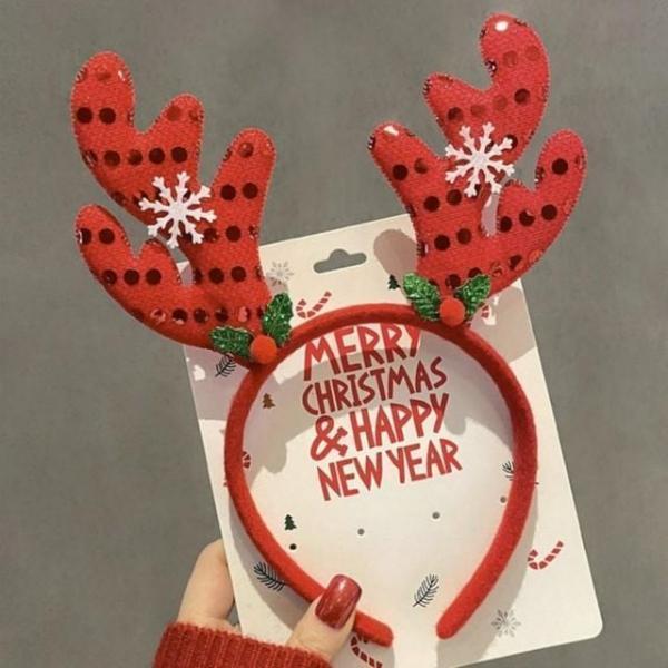 크리스마스 머리띠 루돌프 산타 사슴뿔 트리 리본 파티 헤어밴드 소품 헤어 악세사리 루돌프 머리띠 모자