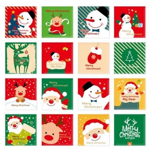 크리스마스 컬러 미니카드 16장세트 루돌프 카드 성탄절 땡큐 엽서 눈사람 세트 크리스마스 축하 감사