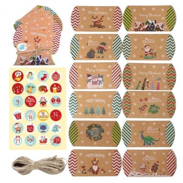 크리스마스 크라프트 반달케이스 24장세트 반달 크리스마스 상자 박스 포장 캔디 선물 성탄절