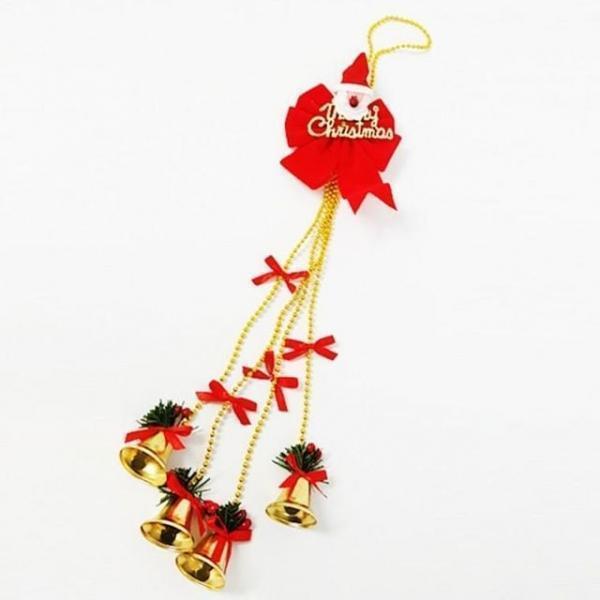 크리스마스 산타 리본 4P 소리 종 트리 집 장식 소품 인테리어 벽걸이 종 싼타 품 트리 리본 장식