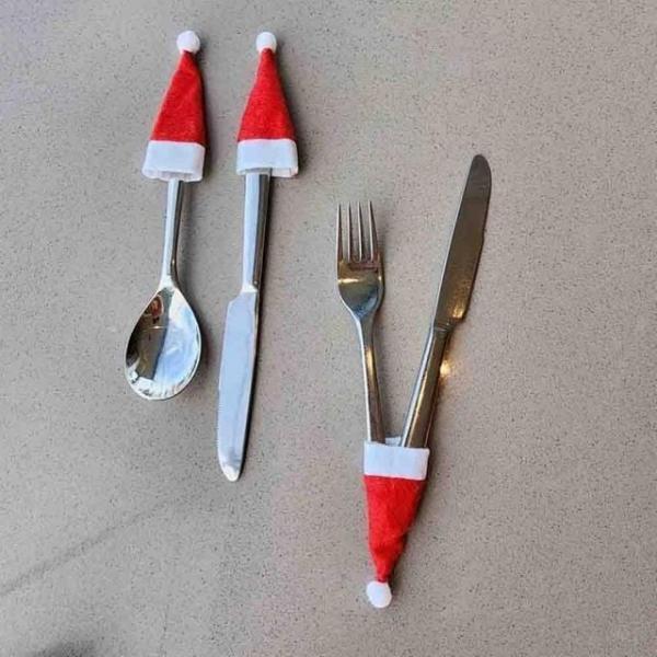 크리스마스 산타모자 홀더 포크 나이프 커버 1P 성탄절 산타 연말 분위기 식당 식탁 포크커버 이브