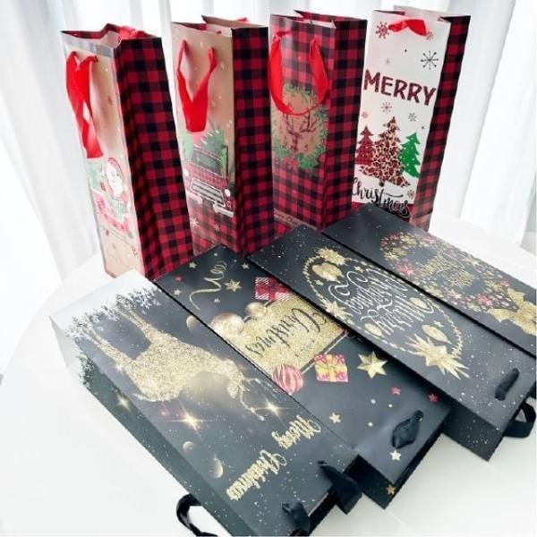 크리스마스 와인쇼핑백 1구 종이가방 종이백 선물상자 선물 성탄 케이스 쇼핑백 와인 백 가방 종이 봉투