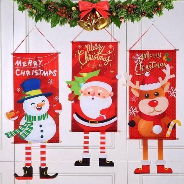크리스마스 가랜드 벽걸이 장식 레드눈사람 가랜드 장식 입구 산타 현수막 벽걸이 크리스마스 현관문 파티