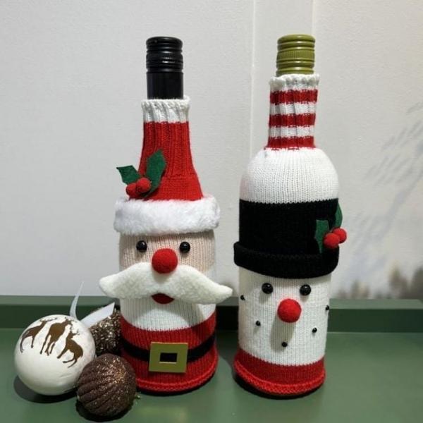 축하 크리스마스 와인병커버 기념일 니트 선물 크리스마스데코 커버 와인 장식 병 데코주머니 무드 분위기