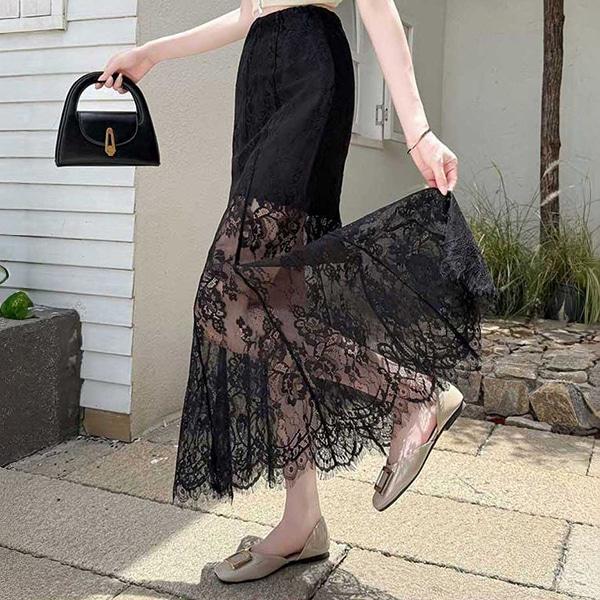 여성 롱 스커트 레이스레이어드치마 TDN-0270