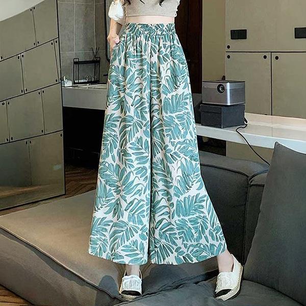 여성 와이드 리프 패턴 9부 와이드팬츠 TDN-0269