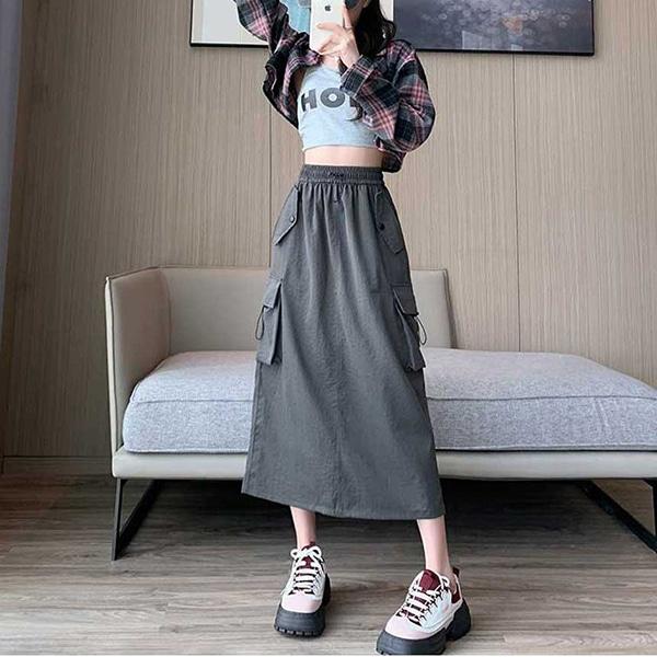 여성 스트릿 롱 포켓A라인치마 TDN-0268