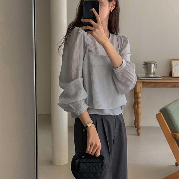 여성 뷔스티에 시스루 긴팔 탑 투피스 세트 TDN-0276