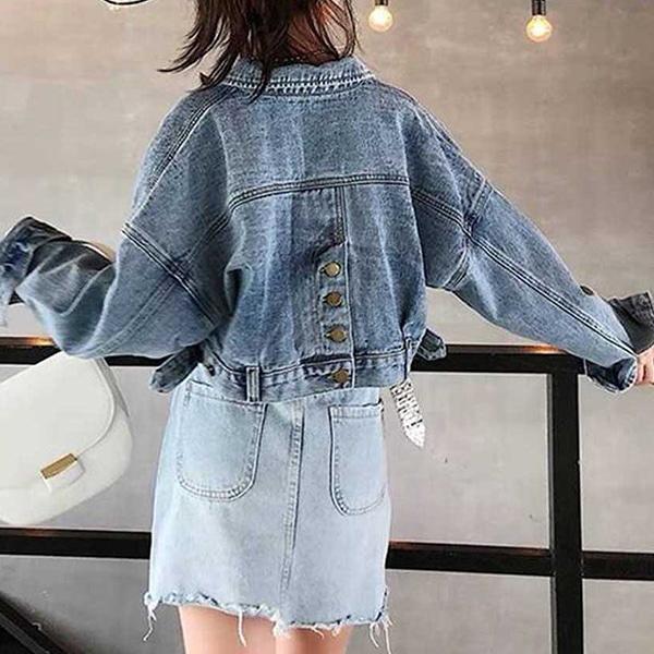 여성 백 버튼 포인트 크롭 데님 자켓 TDR-0116