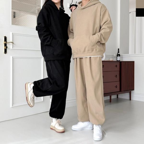 GAA FW1050W 여자 겨울 코듀로이 골덴 풀오버 후드 핀턱 와이드 세트(양털안감)