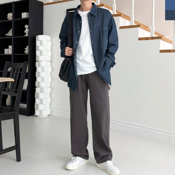 GQQ SF1049M 남자 오버핏 데님 셔츠 청남방