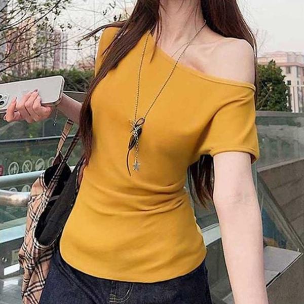 오프숄더 슬림핏 반팔티 여성 여름 데일리티