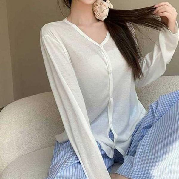 여성 화이트 시스루 가디건 얇은 니트 여름옷