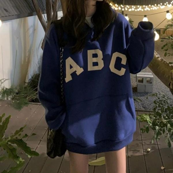 여성 블루 후드티 오버핏 루즈핏 맨투맨