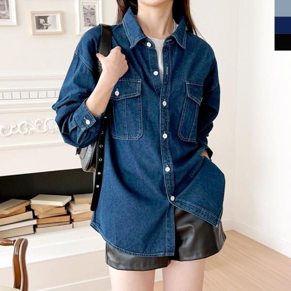 SIN WSF5002 여자 오버핏 포켓 청남방 데님 셔츠