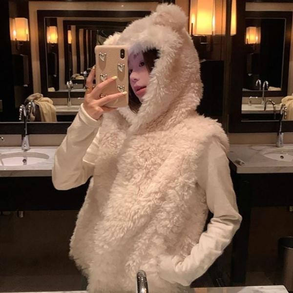 귀여운 곰돌이귀 퍼 후드베스트 조끼 NF-75