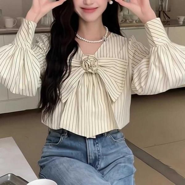 리본 스트라이프 블라우스 NM-0043