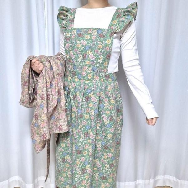 잔꽃패턴 린넨 원피스 앞치마 자체생산 국산 고급 원단