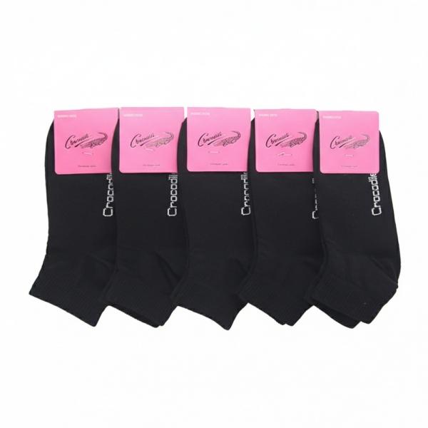크로커다일 여성 무지 단목양말 블랙 5켤레