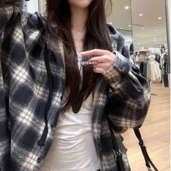 블랙 체크 셔츠 오버핏 루즈핏 긴팔 남방 아우터