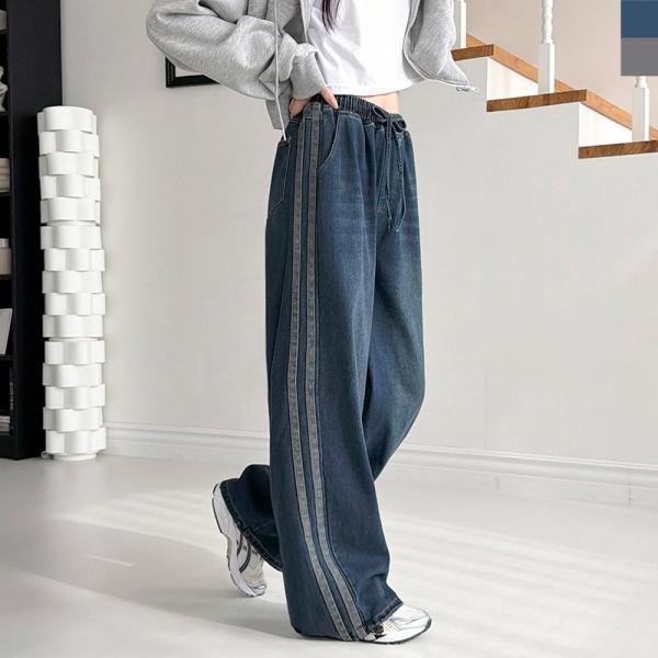 GAA SF1047W 여자 두줄 라인 밴딩 청바지 스트링 와이드 데님